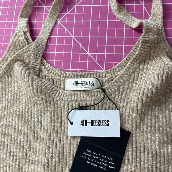 4th & Reckless Tasha Ribbed Knit Crop Top Tank, Camel sz L soft oatmeal cottage - Picture 7 of 11
